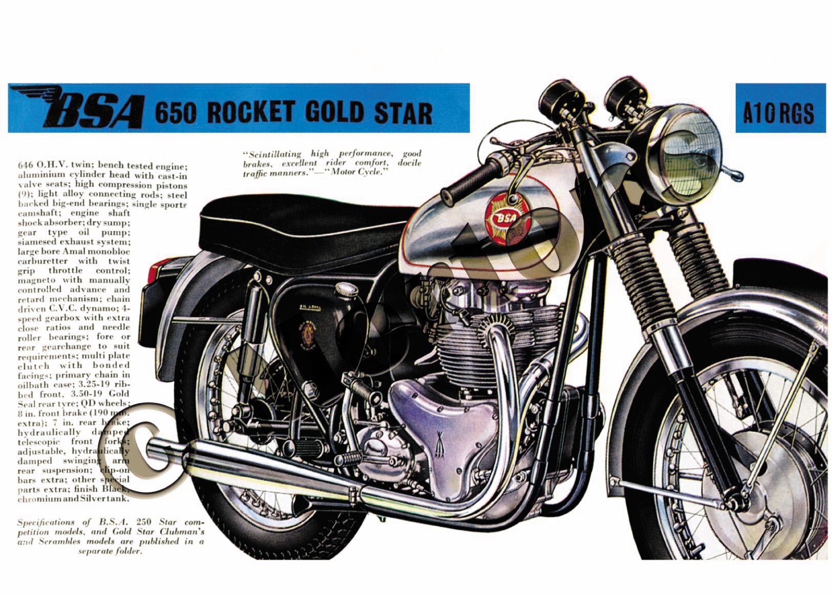 BSA 650 Rocket Gold Star A10RGS - A3 Poster / Print